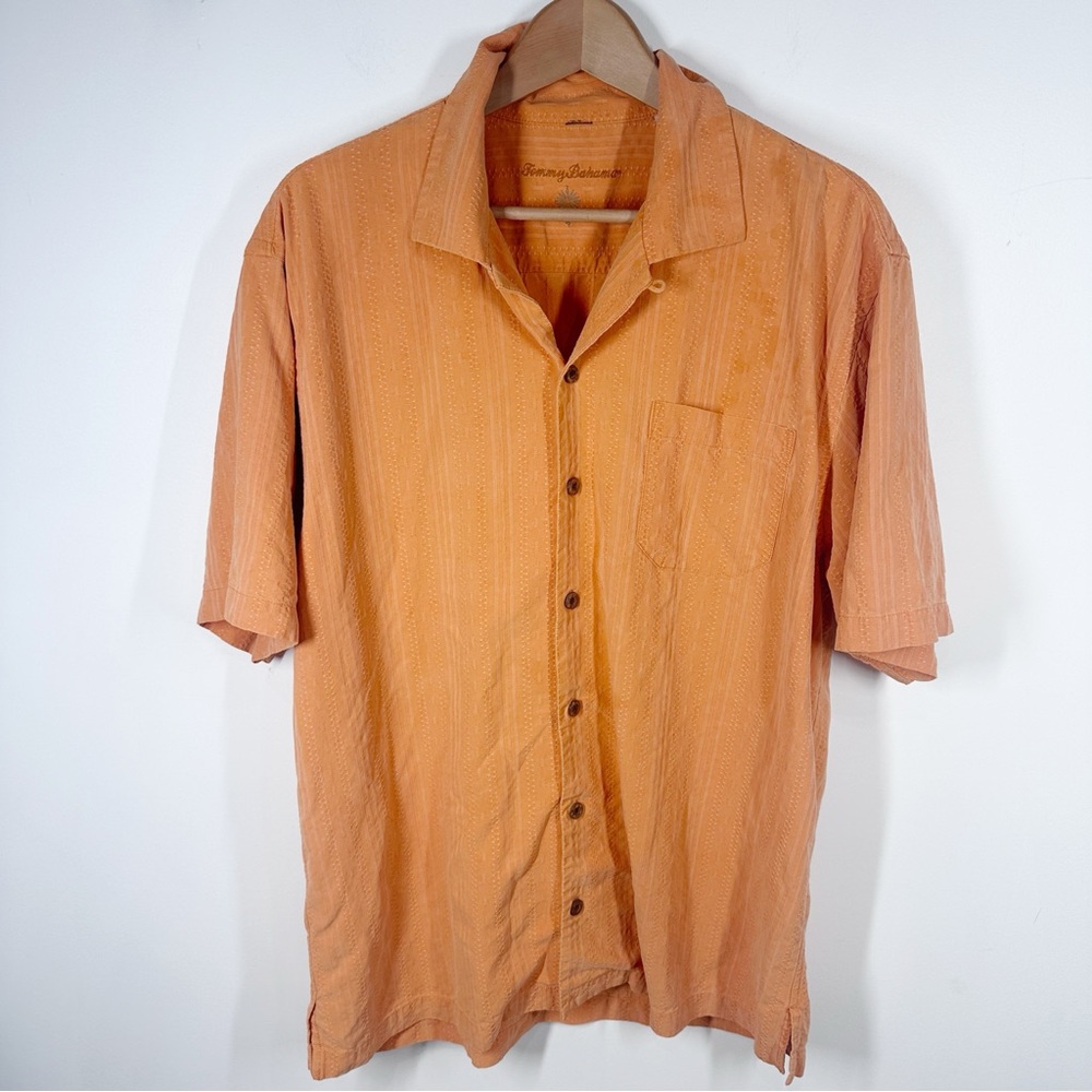 Tommy Bahama Men's Casual Orange Button-Down Shirt 100% Silk Large